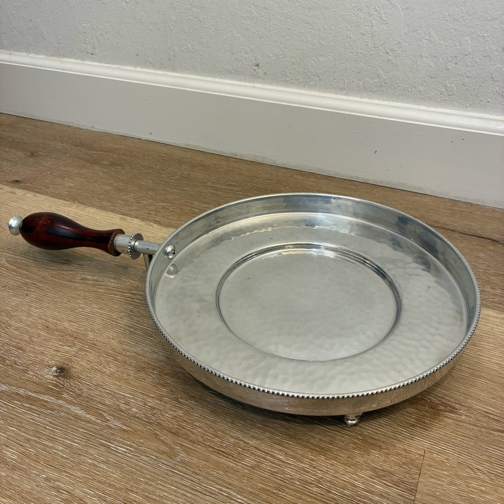 Vintage B.W Buenilum Hammered Aluminum Serving Tray Wood Handle 11.5”